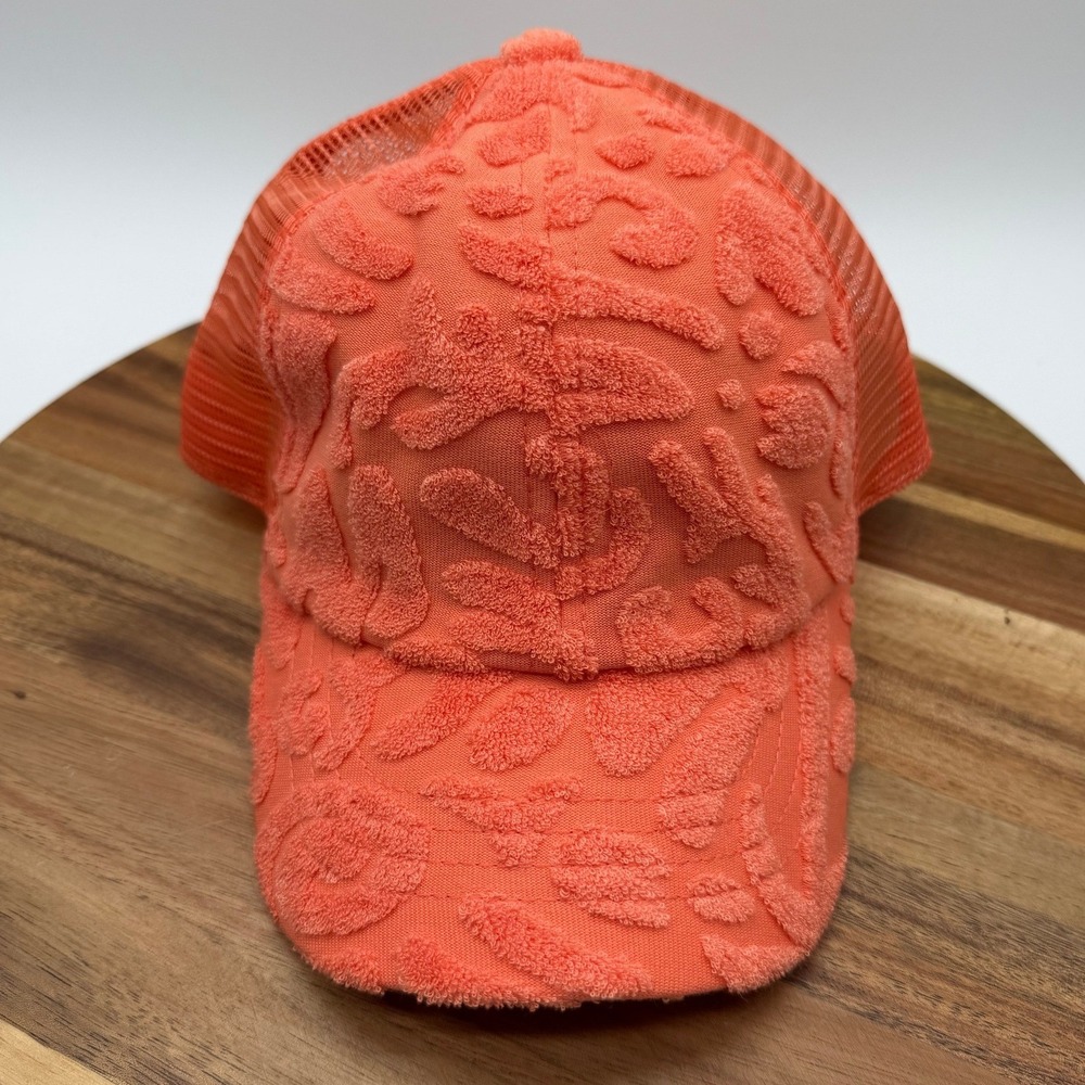Cat & Jack Orange Chenille Floral Mesh Trucker Hat OSFM Snapback Cap 2489